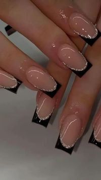 gorgeous glittery black French tips. I know these are acrylics but u may be able to find press on versions on amazon or shien for a cheaper price <3 #aesthetic #tiktok #nails