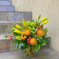 A birthday arrangement for a man that we delivered last night. The customer requested a lush arrangement with orange, red, and yellow flowers so here’s what I made. After the delivery, we received text messages from the happy recipient saying that it was GORGEOUS and PERFECT! Thank you, that’s what I love to hear!!! #flowersformen #birthdayflowers #birthday #happybirthday #birthdaygifts #sendflowers #opensunday #wedeliver #gorgeous #wedeliverhappiness #perfection #lush #floraldesign #floraldesig