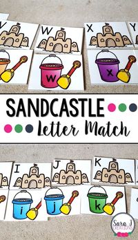 Free printable upper and lowercase letter match cards with a cute sandcastle theme. Perfect activity for preschoolers and kindergartners to work on matching and sequencing!