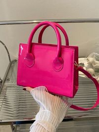 Hot Pink Elegant Collar  PU Leather Plain Square Bag Embellished   Women Bags