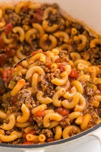 Old-fashioned American goulash is a satisfying, one pan dinner made with ground beef, macaroni, tomatoes, and paprika. It's economical and easy to make.