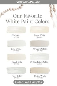 Crisp and refreshing, a fresh coat of white paint breathes new life in to any space. Tap the pin to discover our favorite white paint colors and order free color chip samples.