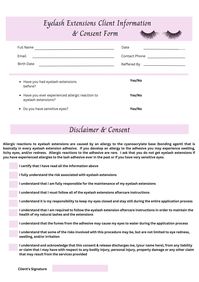 "Eyelash Extension Forms - Lash Consent & Waiver Form- Lash Artist Forms *This is an instant download digital template* You can download this template within minutes of purchasing.   *This is a digital template only* HOW IT WORKS: 1.Purchase the item 2.Download the Access PDF directly from your Etsy account.  Go to your account- Purchase and Reviews- Click \"Download files\" 3.Open PDF and click template link 4.Open CANVA- Download as PDF- Print *Please Note* Etsy does not allow downloads from the Etsy app.  You will need to use a web browser. *Disclaimer:* Please note that I am not a lawyer and the forms provided on this page are only examples of what a lash salon may use.  It is your responsibility to review your local laws and regulations. Because of the nature of these items, refunds a