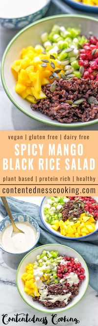 This Spicy Mango Black Rice Salad is entirely vegan, gluten free. Bursting with flavors, super easy to make and protein rich. Makes an amazing lunch, dinner or light meal so good!