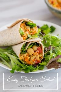 Easy Chickpea Salad Sandwich Filling: This easy chickpea salad makes a delicious, low-calorie filling for wraps and sandwiches. Perfect for vegan, plant-based diets. Zero Weight Watchers points. #vegan #wfpb #0points  #zeropoints #plantbased