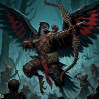 Aarakocra ranger fighting a horde of undead