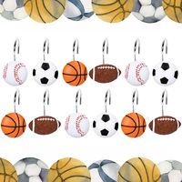 PRICES MAY VARY. WAHT YOU WILL GET: The set includes 12pcs shower curtain hooks in 4 styles, 3pcs of each design, enough to meet your decoration needs. DELICATE DESIGN: The sports themed shower curtain hooks are designed with various sports balls such as football, basketball, baseball and soccer, which will be a perfect addition to your home and party. DURABLE MATERIAL: Made of good quality resin and metal material, sturdy and reusable, with good looking and strong practicality, which can be use