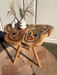 Butterfly Wood Coffee Table - Coloured Epoxy Cofee Table, Wood And Resin Small Side Table, Living Room Decor, Housewarming Gift, Plant Stand