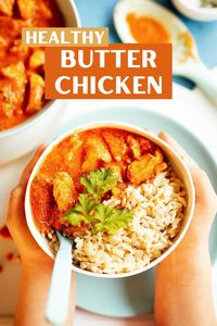 This Healthy Butter Chicken recipe is super easy to make and seriously tasty.  Marinate the night before and have dinner on the table in less than 30 minutes!  Marinating the chicken in a spiced yoghurt keeps it incredibly tender and loaded with flavour.