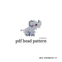 BRICK STITCH PDF BEAD PATTERN Not a finished product. This pattern may be difficult for new bead weavers. This PDF digital file includes the following information * Suggested Supply List (bead type and colors, beading needle and thread) * Bead Legend (includes bead colors with ID number) * Bead Chart (graph of bead placement, NO instructions/word chart) * Pattern Project: One Mini Elephant beaded charm * Title: Elephant 2020 * Delivery Method: 1 Page Digital PDF file * Bead Type: Miyuki Delica 11/0 * Beading Technique: Brick Stitch * Instructions: NONE - Experience Required. This is not a step-by-step tutorial. **This design is created on a peyote stitch chart. Please rotate the pattern to weave in the brick stitch method. Brick stitch is recommended for irregularly shaped designs. * Appro