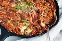 Baked Spaghetti and Meatballs - Seasons and Suppers