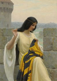 Stitching the Standard by Edmund Blair Leighton | Framed Picture | Romantic Medieval Lady | Classic Art  This beautiful reproduction of Edmund Blair Leighton's 'Stitching the Standard' is timeless and romantic. It would look great as part of a collection or on its own. **Colours may vary a little from one computer monitor to another** DETAILS: A4 and A3 Prints are printed on 200gsm premium glossy photo paper. and is produced in house. It will be dispatched to you within 1 - 3 working days via Ro