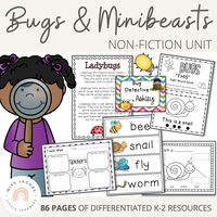 This spring unit all about bugs includes fun activities, information fact sheets, worksheets and so much more! It is the perfect accompaniment to your Bugs Thematic Unit this term! Filled with differentiated resources and teaching ideas, it will no doubt provide your little learners with engaging learning opportunities and expand their knowledge of minibeasts, insects and bugs whilst integrating it into the Early Years Curriculum. Including a variety of Reading, Writing and Math activities, this