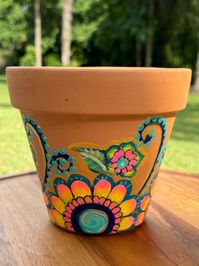 Terracotta Hand Painted Pot Neon Whimsy 5 Inch - Etsy