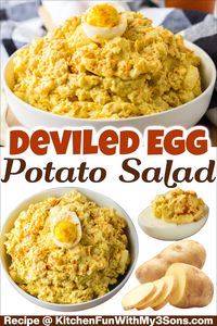 This creamy deviled egg potato salad combines two favorite summer sides into one easy recipe. Perfect for BBQs, potlucks, and holidays!