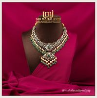 Intricately Designed victorian style necklace with emeralds Polki’s and pearls available at Sri Mahalaxmi Gold & Diamond Jewellers ￼￼ FREE SHIPPING AVAILABLE IN INDIA AND USA. Call us/Whatsapp us on 9100592011, 9652005510 for VIDEO CALL SHOPPING. http://www.srimahalaxmijewellers.in #SriMahalaxmiJewellers #MahalaxmiJewellers #SouthIndiaJewellery #IndianJewellery #Jewellery #DiamondJewellery #KundanJewellery #PolkiJewellery #GoldJewellery