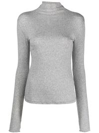 light grey cotton-lyocell blend fine ribbed slim cut mock neck long sleeves thumb slots straight hem Conscious: This item is made from at least 50% organic materials