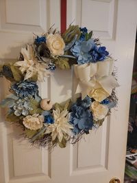 Cream and Blue Floral Fall Wreath Missing You Gift House Gift Ideas Farmhouse Mantel Front Entryway Patio Porch Wall Curb Appeal Etsy Gifts