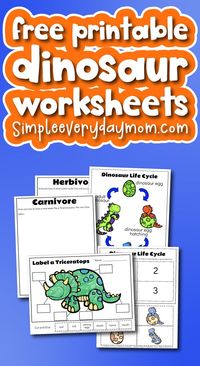 These free printable dinosaur worksheets are a fun and easy learning activity for kids! Download, print, and you're set. It's great for working on handwriting, sequencing, scissors skills, and more! Try some or all of these printables with preschool, kindergarten, and elementary children.