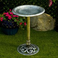 Attract all types of birds to your outdoor living space with the Alpine Corporation Pedestal Birdbath with Scrollwork Base. Boasting an elegant pedestal design with an exquisite scrollwork base, this birdbath creates a captivating focal point while complimenting the natural beauty of your outdoor sanctuary. It stands at an impressive 28" for easy bird watching, and the spacious 20" diameter basin allows multiple small birds to drink, splash, and bathe safely at the same time. Crafted with precis