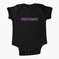 #instafamous purple hashtag design glitter lettering in lavender colors. Great social media gifts for #instagram lovers and influencer. Funny, cool and cute, trendy and girly internet style accessories and home decor. Black baby shortsleeve body