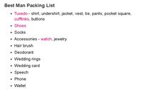 Best Man Packing List