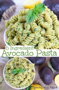 Creamy Avocado Pasta recipe - only 6 ingredients. This healthy, vegetarian and vegan friendly dinner is easy, quick, simple and great for kids and toddler. Can be dairy free. The avocado sauce has lemon, basil and garlic. Includes an optional parmesan topping. / Running in a Skirt #vegan #vegetarian #recipe #healthy #avocado #pasta #toddlerrecipe #easyrecipe