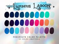 Luminous Lagoon Color Palette For Procreate This color palette contains 30 color swatches to use in Procreate App. These colors were handpicked and were inspired by underwater jellyfish and bold colors. ⭐️ || YOU WILL RECEIVE || ⭐️ 1 x Procreate Palette Instructions 1 x JPG file with all swatches 1 x Luminous Lagoon Color Palette for Procreate || .swatches file ⭐️ || HOW TO USE || ⭐️ 1. You will receive an email after you complete checkout with a link to download the files. 2. You can also log into your Etsy account on a web browser, NOT on the Etsy app. Go to 'Your Account', then 'Purchases and Reviews'. Then you will be able to download the links. 3. Once you downloaded the files, you can click to open the .swatches file and it will automatically add it to your Procreate Palettes in the