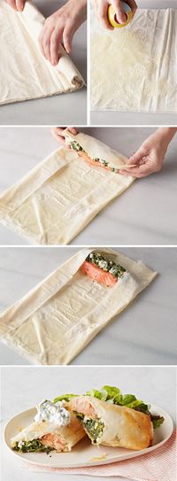 Wrapped Salmon with Spinach & Feta – Serve up a delicious salmon in phyllo with spinach and feta to your family, and watch the smiles appear! This recipe is perfect for a lunchtime or dinnertime bite and is easy to prepare at home.