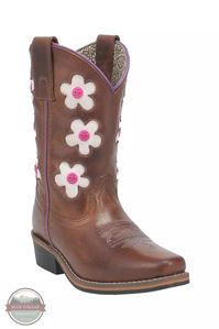 Let your little star shine in the Giselle. This brown leather boot is loaded with colorful flowers. The white flower petals change to pink in the sunlight, Comes with bright pink flower centers, leather pulls, and broad square toe. Also features a Cushion Comfort insole and rubber outsole for plenty of dancing and dazzling. #danpost #kidswesternboots