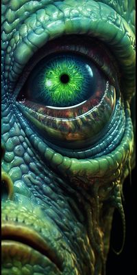 Closeup of Reptilian Alien , by Groucho on Midjourney ,supercool creepy weird art , aka Jeramondo