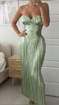 Green strapless snatched waist Wedding guest dress