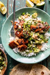 Spicy Chipotle Honey Salmon Bowls | halfbakdharvest.com