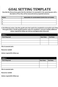 Enhance performance management in your organization with our Employee Performance: Goal Setting Template. This editable HR form is designed to empower employees in articulating and tracking their professional goals, contributing to improved performance and job satisfaction. As part of our Performance Review Resource collection, it facilitates transparent communication between employees and management, aligning individual objectives with organizational goals. 