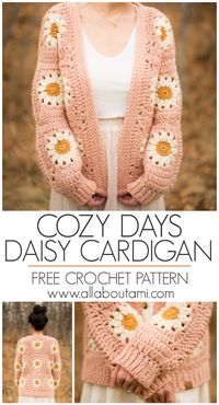 Crochet this gorgeous chunky cardigan made of daisy granny squares! This statement cardigan includes modern ribbing, sleek cuffs and a sophisticated collar using bulky level 5 yarn. Choose your own color combination to work up your cozy cardigan!