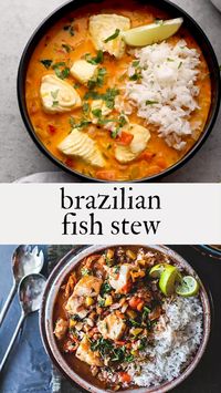 A simple Brazilian Fish Stew called Moqueca made with your choice of fish and simmered in coconut milk with onion, tomatoes, chilies and lime. Easy, fast and full of flavor! Serve this with rice!