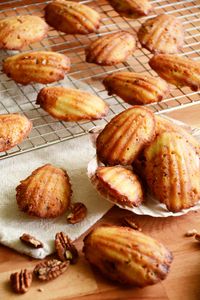 Bourbon Pecan Madeleines with Peach Glaze