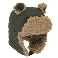 This stylish Puffer Bear Hat from CaliKids is designed to provide maximum warmth on cold winter days. Match with the Puffer Mittens from CaliKids Features Lightweight 100% Nylon water repellent shell Warm 100% polyester lining / Faux Fur Trim Velcro Chin Straps , Puffer Hat - Olive - Small