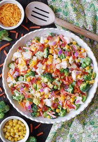 Creamy Broccoli, Cauliflower, Corn, Bacon Salad