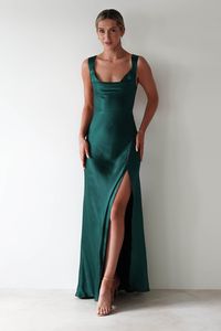 Riviera Soft Satin Maxi Gown | Forest Green