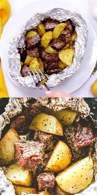 Garlic Herb Steak and Potato Foil Packs - DELICIOUS Steak and potatoes seasoned with garlic and herbs and cooked inside foil packets. They can be cooked on the grill OR in the oven, and are perfect for a family dinner or a backyard get-together.