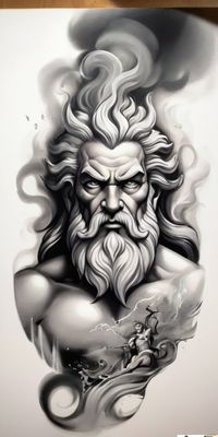 ZEUS POSEIDON STATUE WAVE TATTOO DESIGN