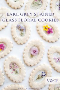 Speckled with earl grey tea these shortbread cookies are the perfect treat for spring! A glass ‘window’ filled with edible flowers makes these a beautiful cookie for sharing or gifting that everyone is sure to love! Vegan ang gluten free. #mothersday #mothersdaygifts #veganrecipe #glutenfreerecipes #cookierecipe #sugarart #flowers #earlgrey #springtime