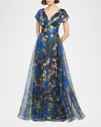 Theia Nadia Floral-Print Empire Gown