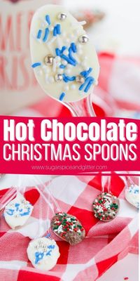 Christmas Chocolate Spoons are a fun no-bake Christmas treat that can be enjoyed like a lollipop or stirred into a hot beverage to impart a light chocolate flavor.