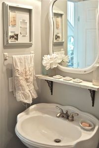 Frame old beach photos washi tape to hold them in place. Vintage Junky - Creating Character: The Powder Room~