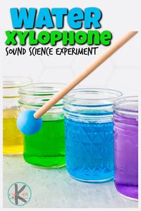 This simple DIY xylophone takes just a couple minutes to make with jars and water, but is a great sound activity! Use this water xylophone to help teach toddler, preschool, pre-k, kindergarten, first grade, and 2nd graders about pitch with this easy sound experiment for kids. Plus this homemade xylophone is a really cool music activity for kids too!