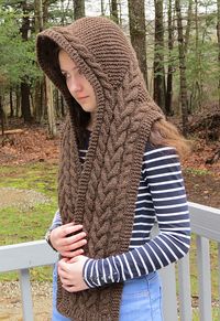 Ravelry: Rustic Cables Hooded Scarf pattern by Jennifer Turmel