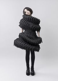 Wearable Art - sculptural black dress with spiralling 3D form & textured surface detail; conceptual fashion design // Jenny Hsu