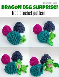 A Dragon Egg with a surprise amigurumi tucked into it. A FREE crochet pattern that will delight everyone! #freecrochetpattern #amigurumi #amigurumipattern